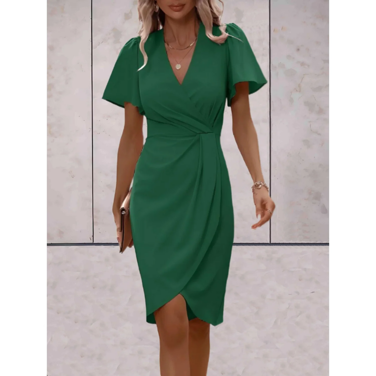 Sofie | Flutter-Sleeve Wrap Cocktail Midi Dress