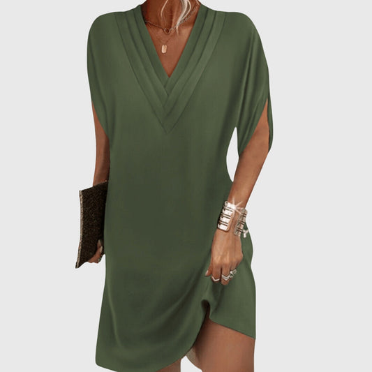 Cora | Women's Pleated V-Neck Summer Shift Mini Dress