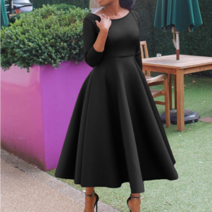 Grace | Scoop Neck Three-Quarter Sleeve Embellished Waist Midi Dress