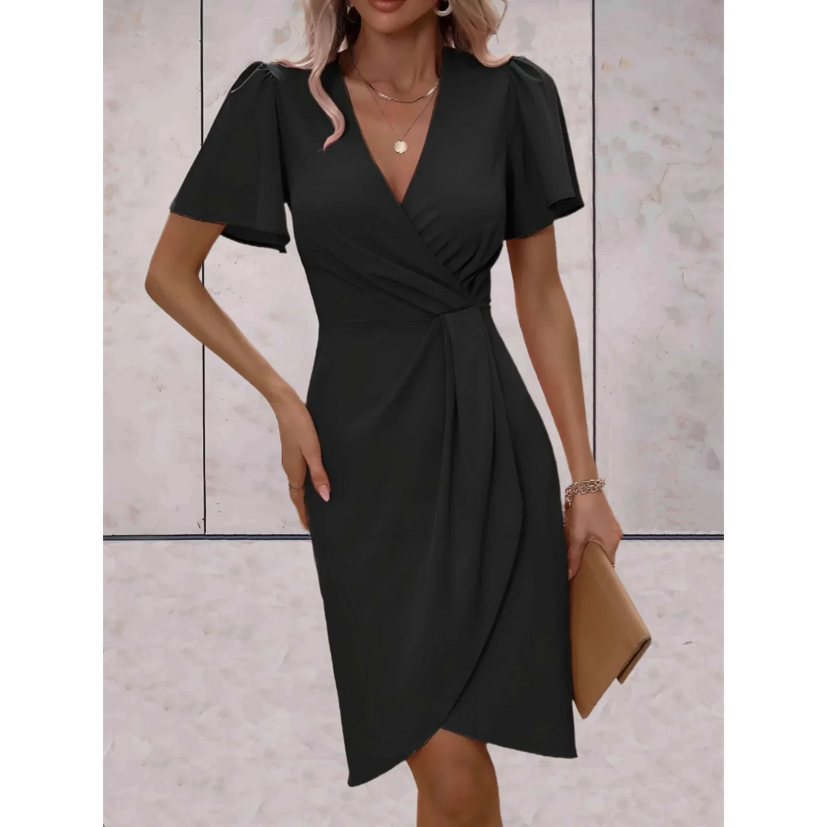 Sofie | Flutter-Sleeve Wrap Cocktail Midi Dress