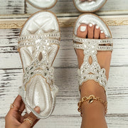 Charlotte | Women's Rhinestone Flower Flat Sandals