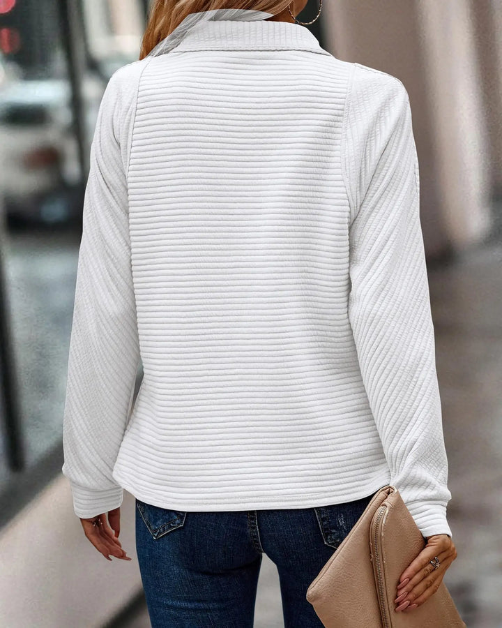 Tess | Quarter-Zip Ribbed Funnel-Neck Pullover Sweatshirt