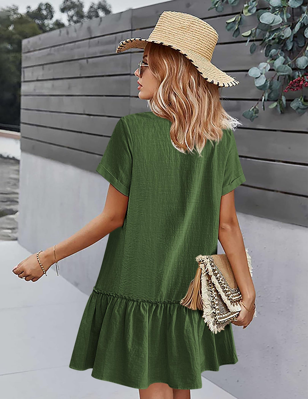Daisy | Button-Front Frill-Hem Mini Dress