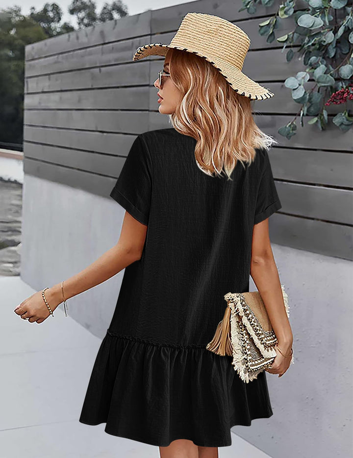 Daisy | Button-Front Frill-Hem Mini Dress