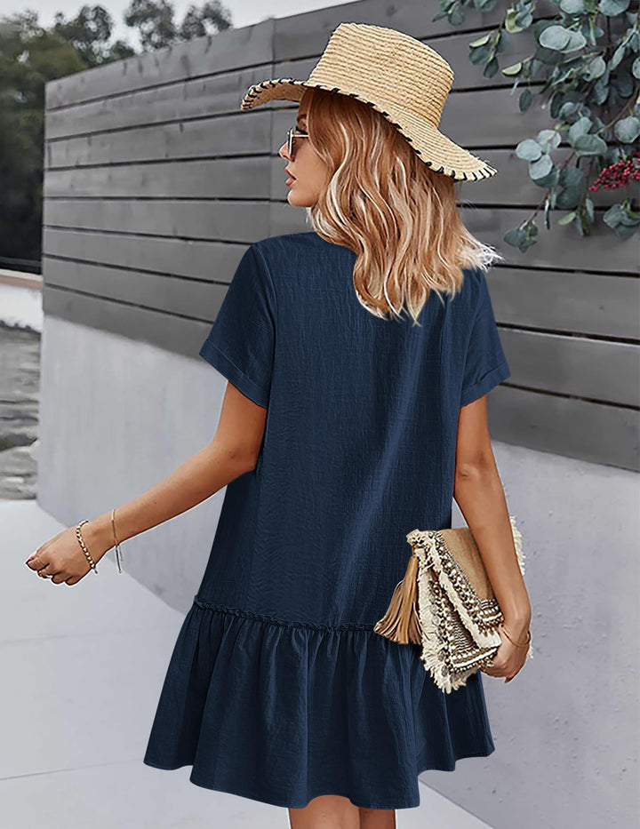 Daisy | Button-Front Frill-Hem Mini Dress