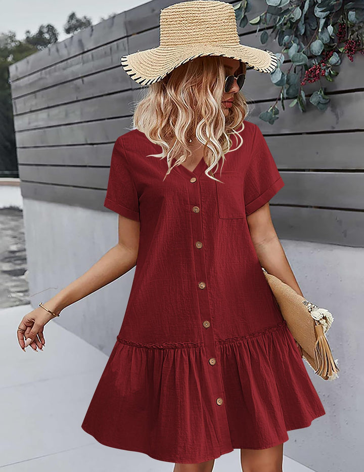 Daisy | Button-Front Frill-Hem Mini Dress