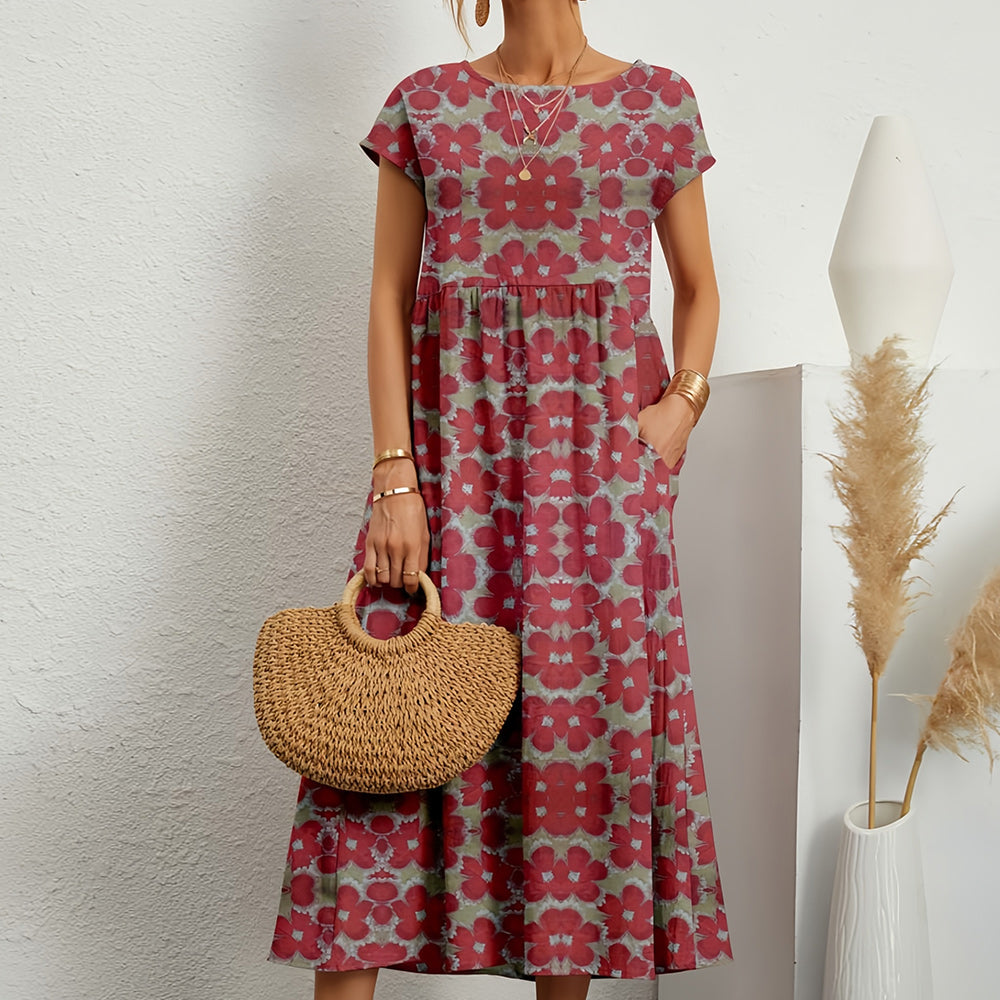 Freya | Women's Floral Maxi Dress Short Sleeve and Pockets