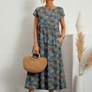 Freya | Women's Floral Maxi Dress Short Sleeve and Pockets