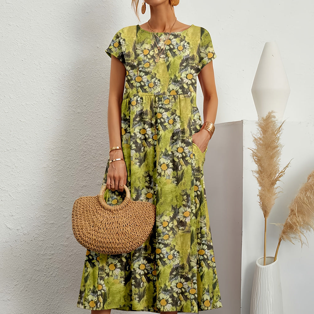Freya | Women's Floral Maxi Dress Short Sleeve and Pockets