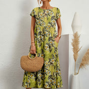 Freya | Women's Floral Maxi Dress Short Sleeve and Pockets