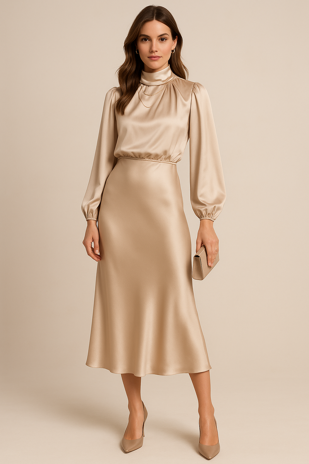 Delphine | Women's Satin Cocktail Midi Dress
