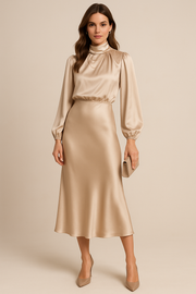Delphine | Women's Satin Cocktail Midi Dress