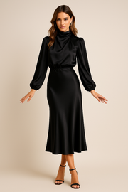 Delphine | Women's Satin Cocktail Midi Dress