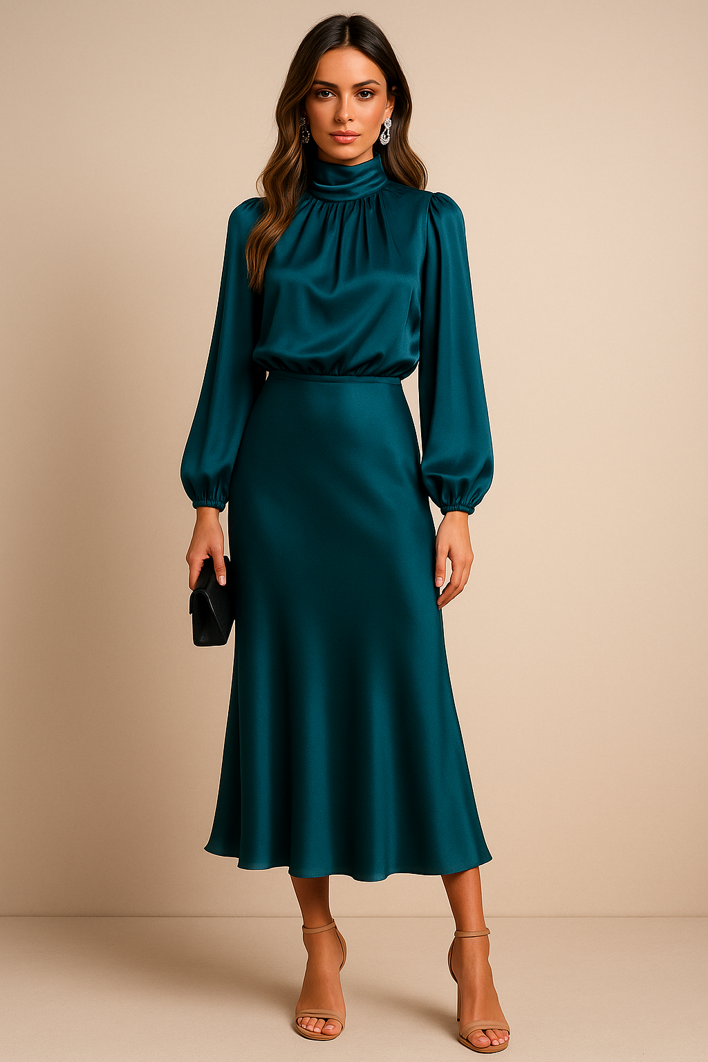 Delphine | Women's Satin Cocktail Midi Dress