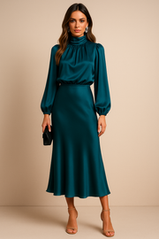 Delphine | Women's Satin Cocktail Midi Dress
