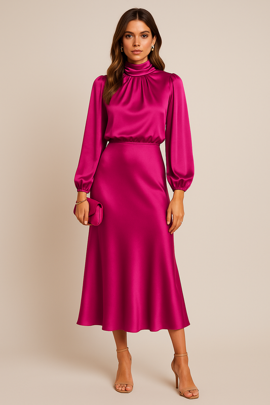 Delphine | Women's Satin Cocktail Midi Dress