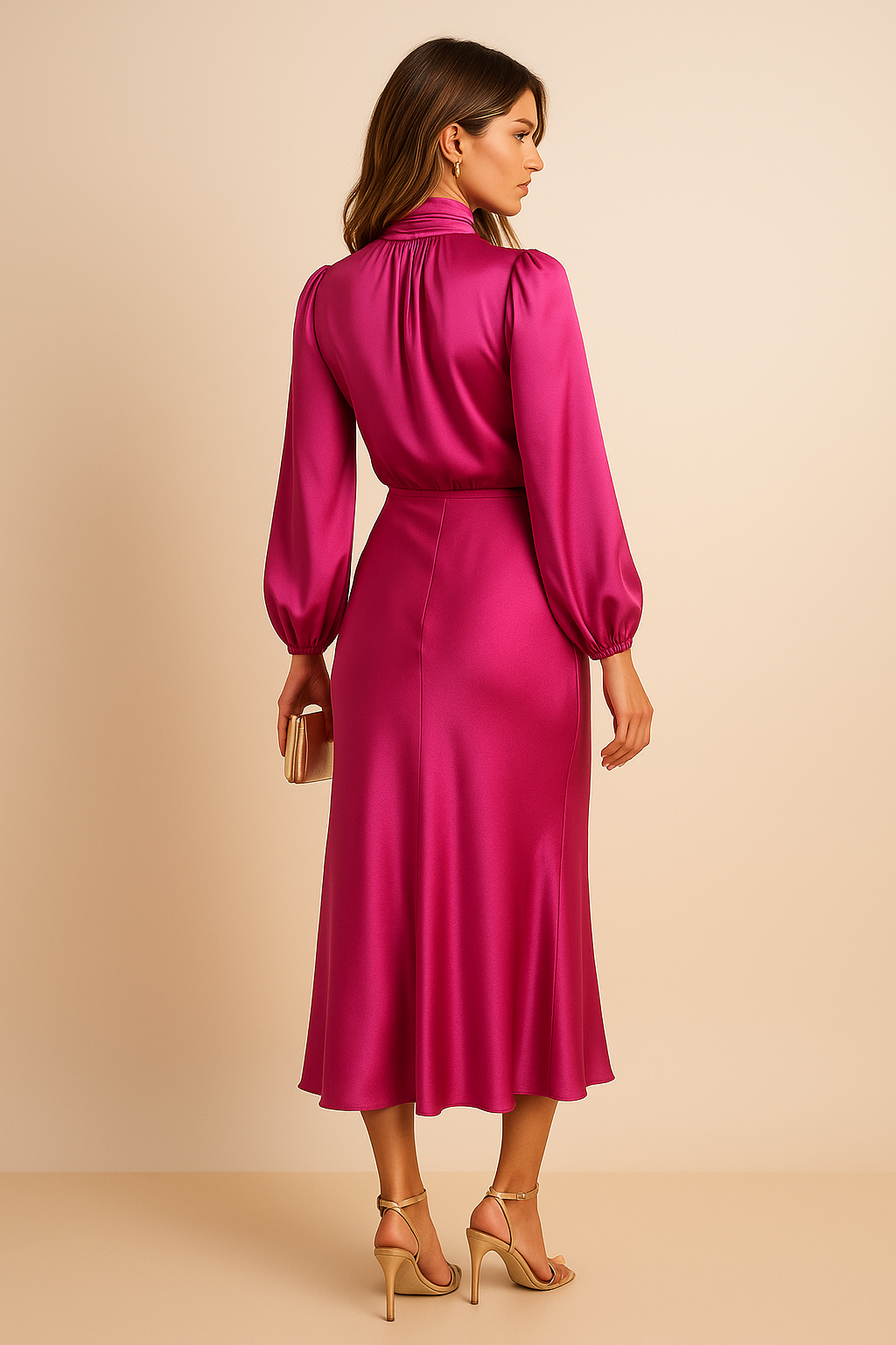 Delphine | Women's Satin Cocktail Midi Dress