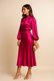 Delphine | Women's Satin Cocktail Midi Dress