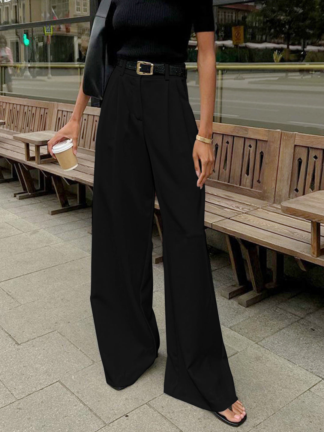 Luna | Belted High-Waist Wide-Leg Trousers