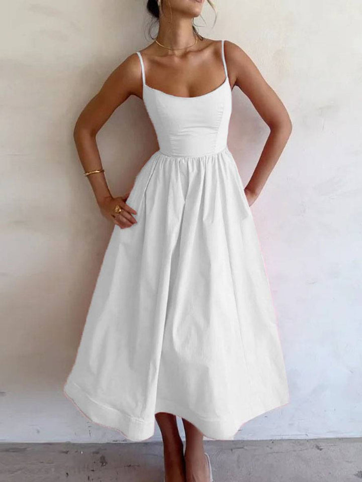 Alba | Structured Spaghetti-Strap Midi Dress