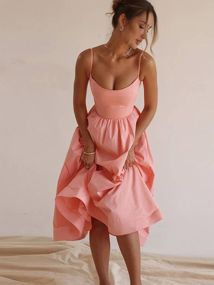Alba | Structured Spaghetti-Strap Midi Dress