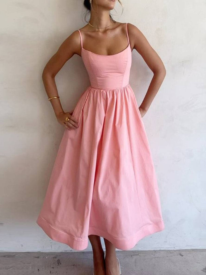 Alba | Structured Spaghetti-Strap Midi Dress