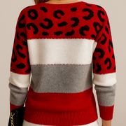 Katrin | Women's Crew Neck Leopard Print Colour Block Jumper