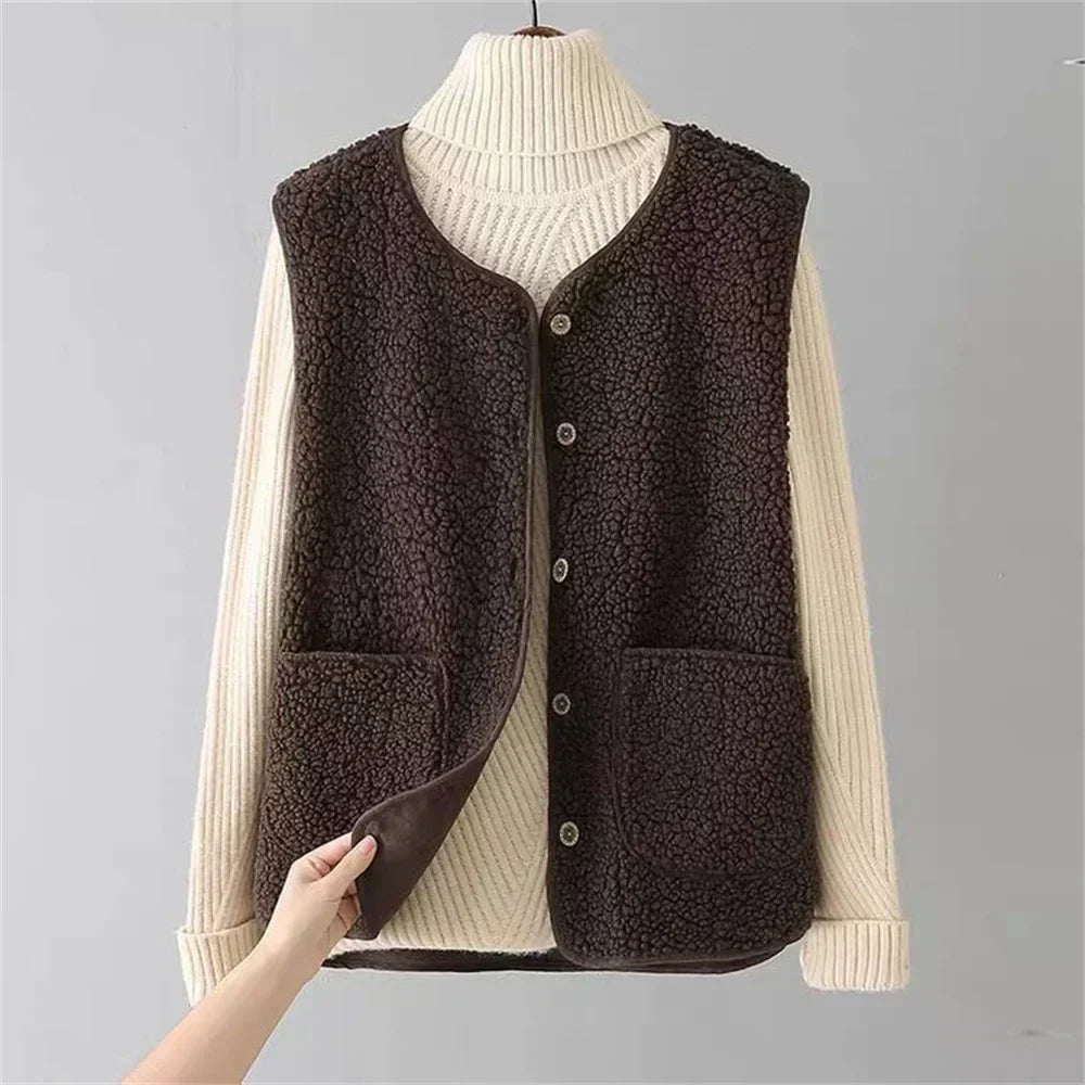 Eva | Fluffy Shearling Button Vest
