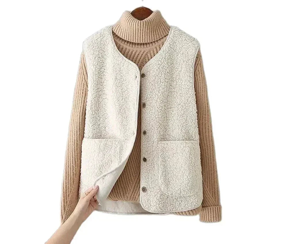 Eva | Fluffy Shearling Button Vest