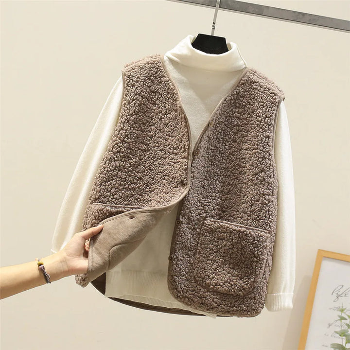 Eva | Fluffy Shearling Button Vest