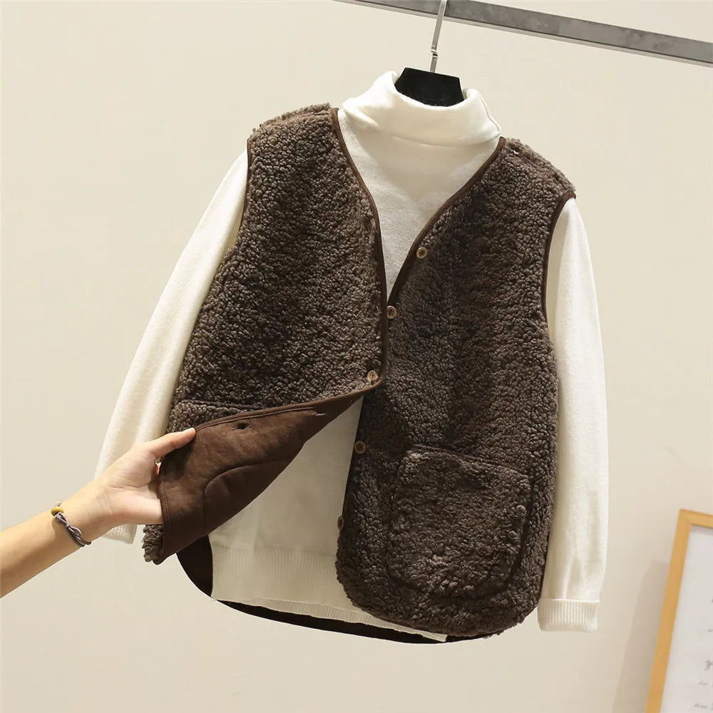 Eva | Fluffy Shearling Button Vest