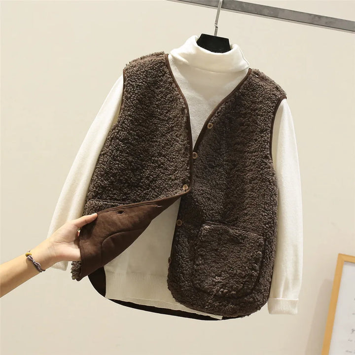 Eva | Fluffy Shearling Button Vest