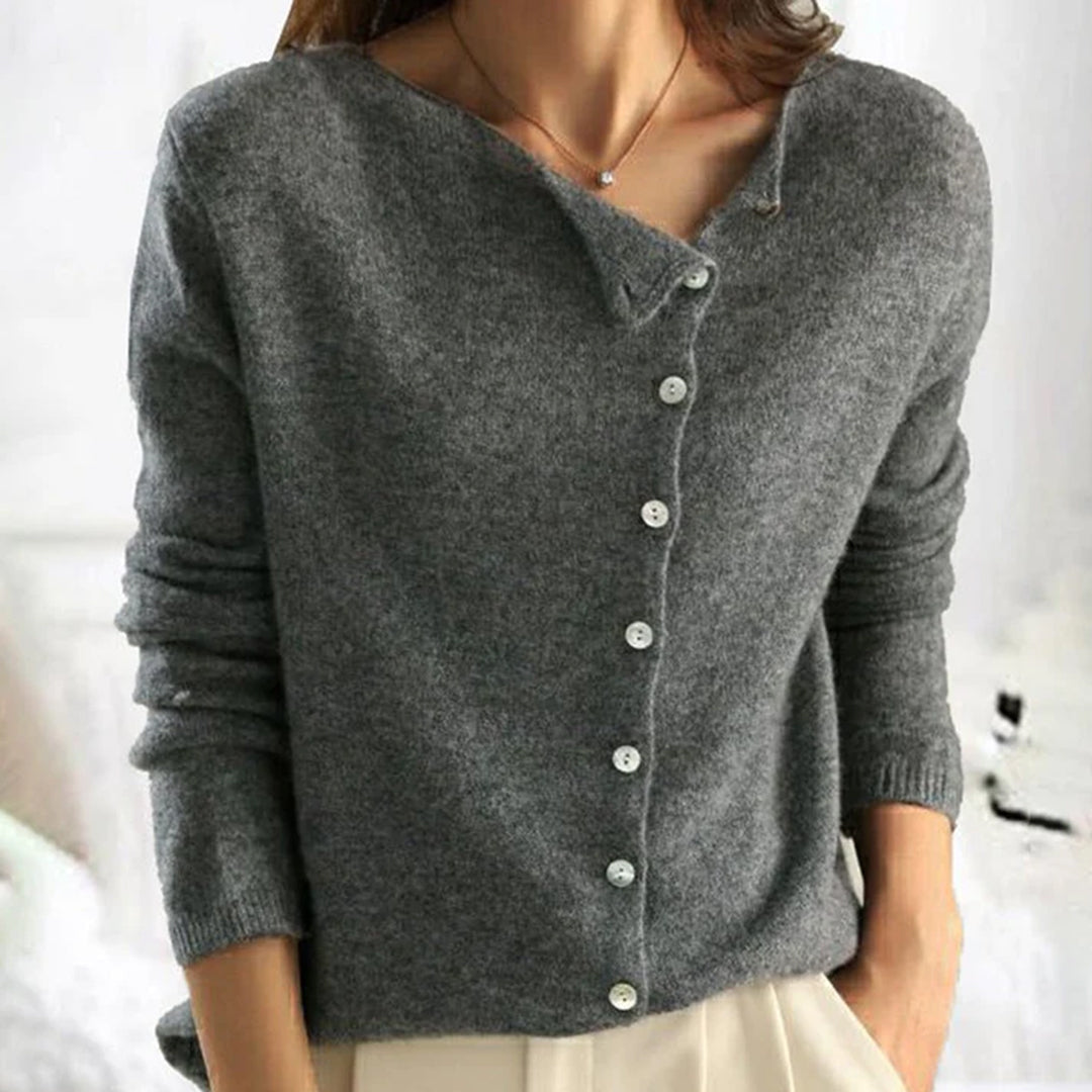 Oona | Fitted Pearl-Button Crew-Neck Knit Cardigan