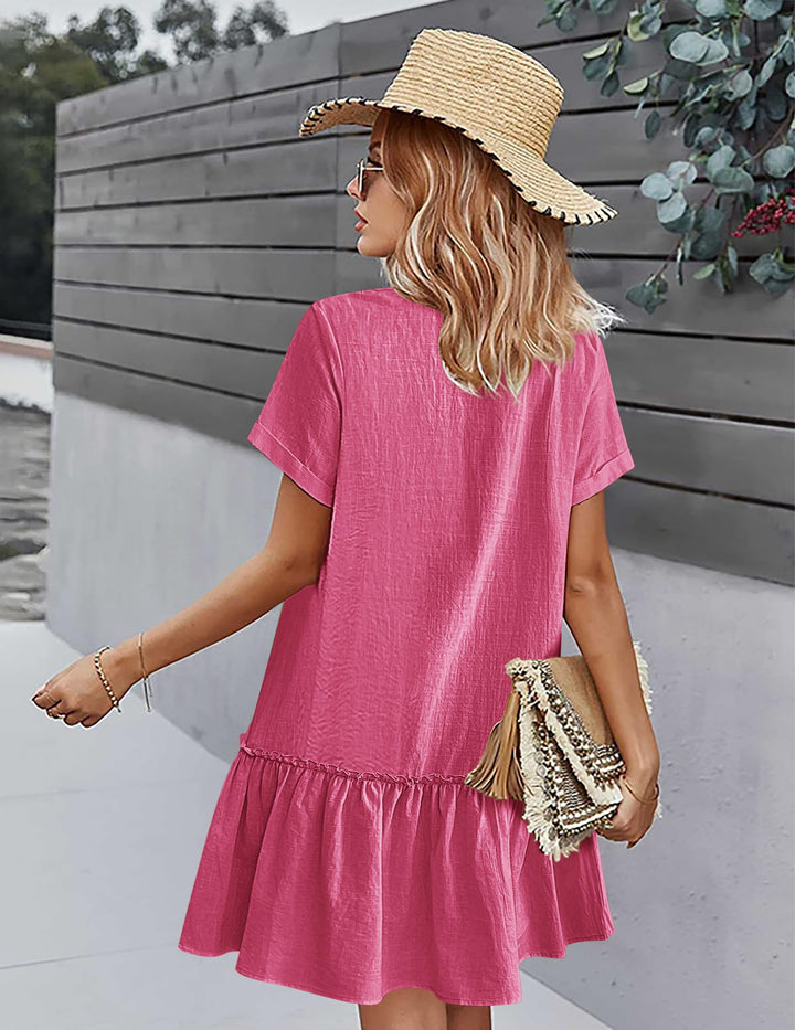 Daisy | Button-Front Frill-Hem Mini Dress