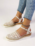 Sandales compensées espadrilles pour femme à bout fermé, style crochet