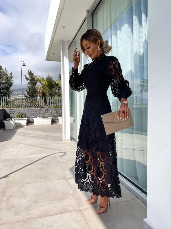Linda | Women's Lace Balloon Sleeve Cocktail Midi Dress