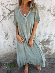 Vesna | Women's V Neck Maxi Dress with Short Sleeves