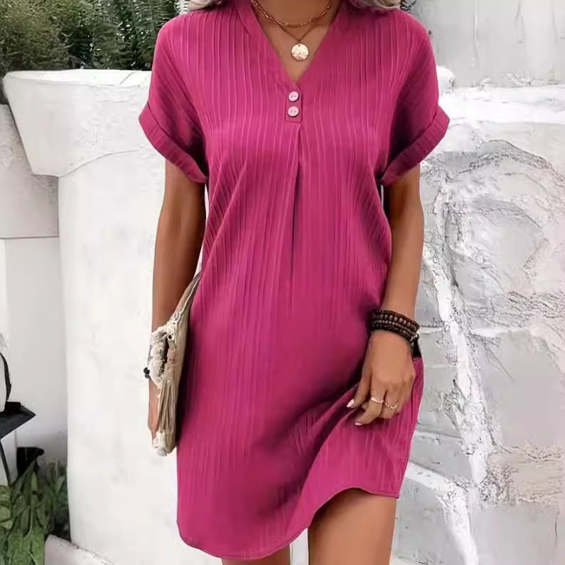 Paloma | Women's Plisse Ribbed Short Sleeve Mini Dress