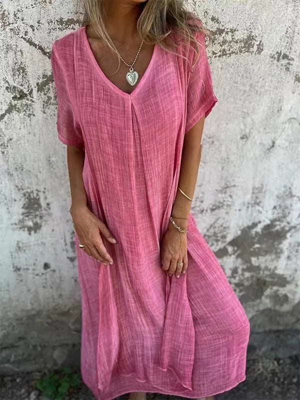 Vesna | Women's V Neck Maxi Dress with Short Sleeves