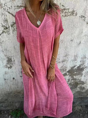 Vesna | Women's V Neck Maxi Dress with Short Sleeves