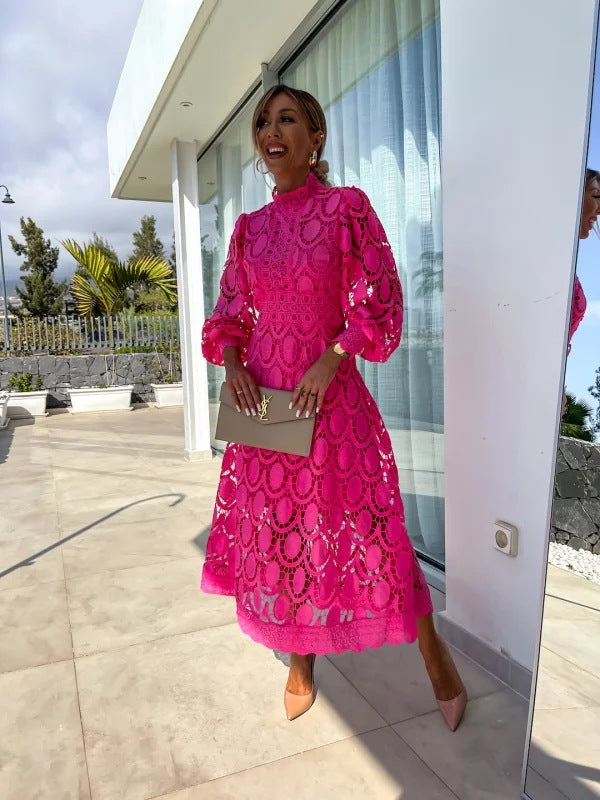 Linda | Women's Lace Balloon Sleeve Cocktail Midi Dress