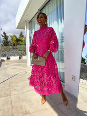 Linda | Women's Lace Balloon Sleeve Cocktail Midi Dress