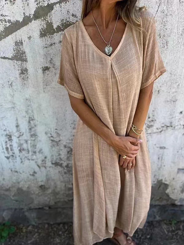 Vesna | Women's V Neck Maxi Dress with Short Sleeves