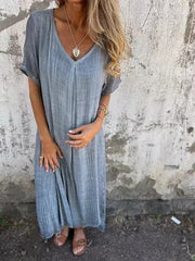 Vesna | Women's V Neck Maxi Dress with Short Sleeves