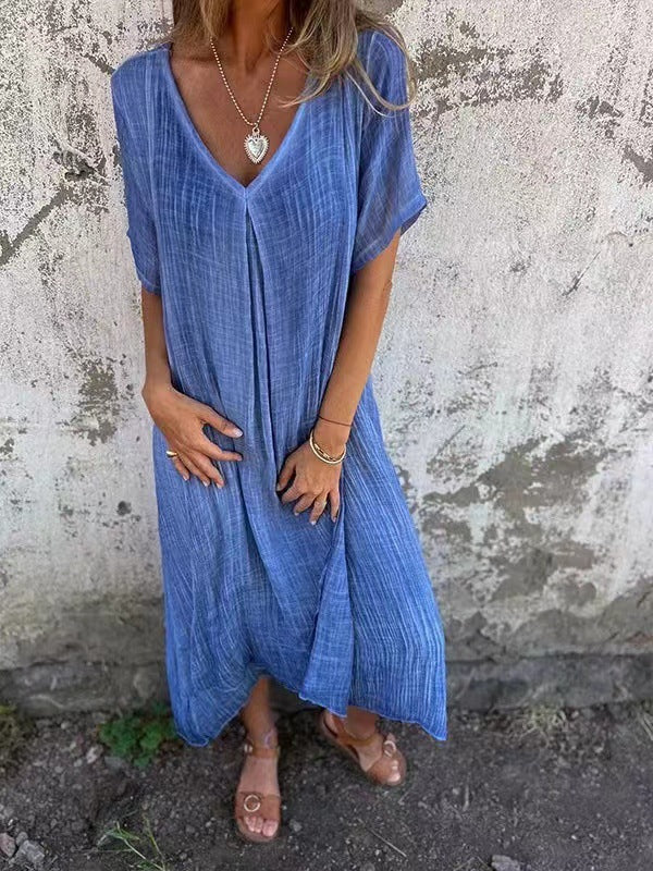 Vesna | Women's V Neck Maxi Dress with Short Sleeves