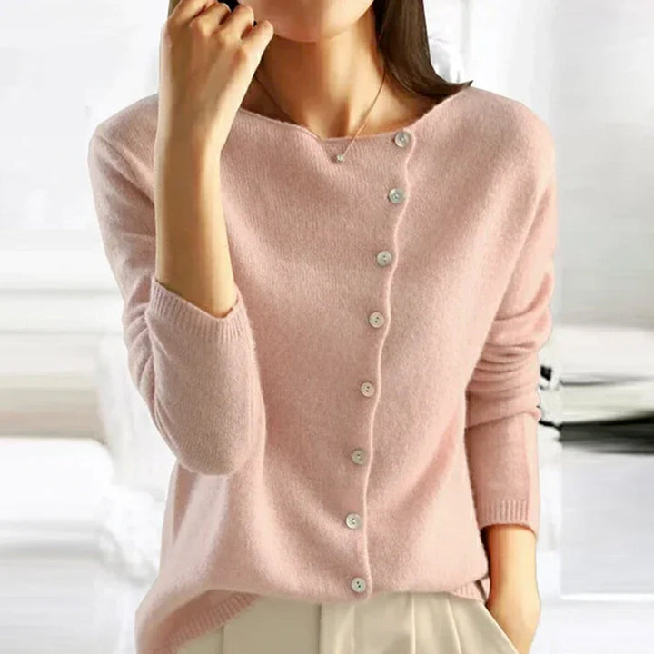 Oona | Fitted Pearl-Button Crew-Neck Knit Cardigan
