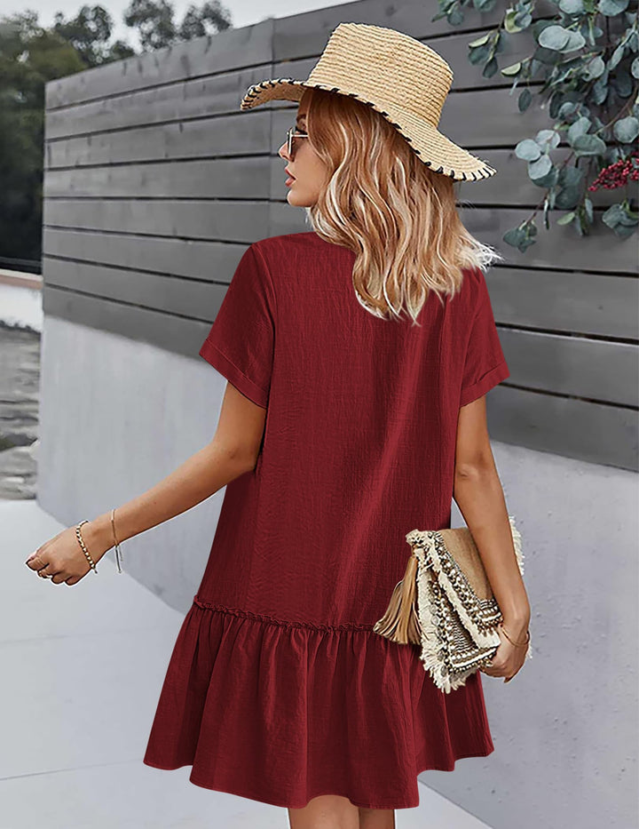 Daisy | Button-Front Frill-Hem Mini Dress