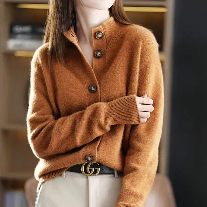 Caia | Cropped Lapel-Collar Button-Front Knit Cardigan