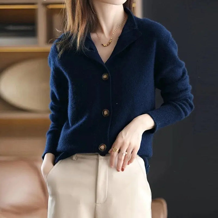 Caia | Cropped Lapel-Collar Button-Front Knit Cardigan