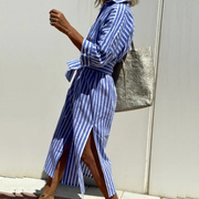 Lela | Women's Striped Button Down Summer Maxi Dress